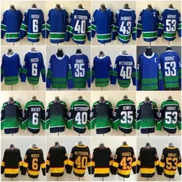 Mens Hot Reverse Retro Ice Hockey Jerseys 53 Bo Horvat C 6 Brock Boeser 40 Elias Pettersson 43 Quinn Hughes 35 Thatcher Demko Stitched Blue