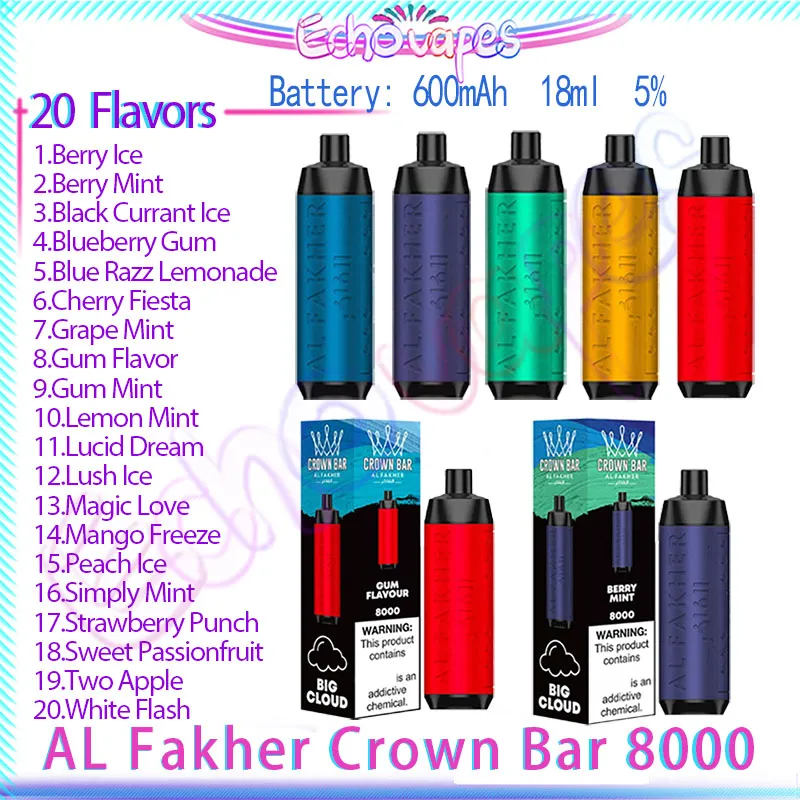 Original AL Fakher Crown Bar 8000 Puff Capacité De Cigarette