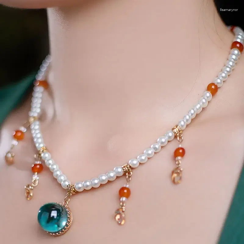 Collane con ciondolo Collana di perline da donna con eleganti accessori Hanfu Gioielli per cosplay