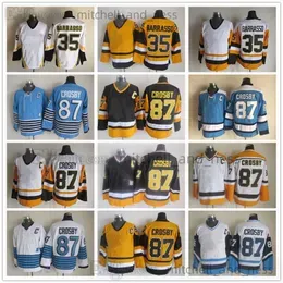 Movie Vintage Hockey Jersey Retro CCM Embroidery 87 Sidney Crosby Jersey 35 Tom Barrasso Jerseys