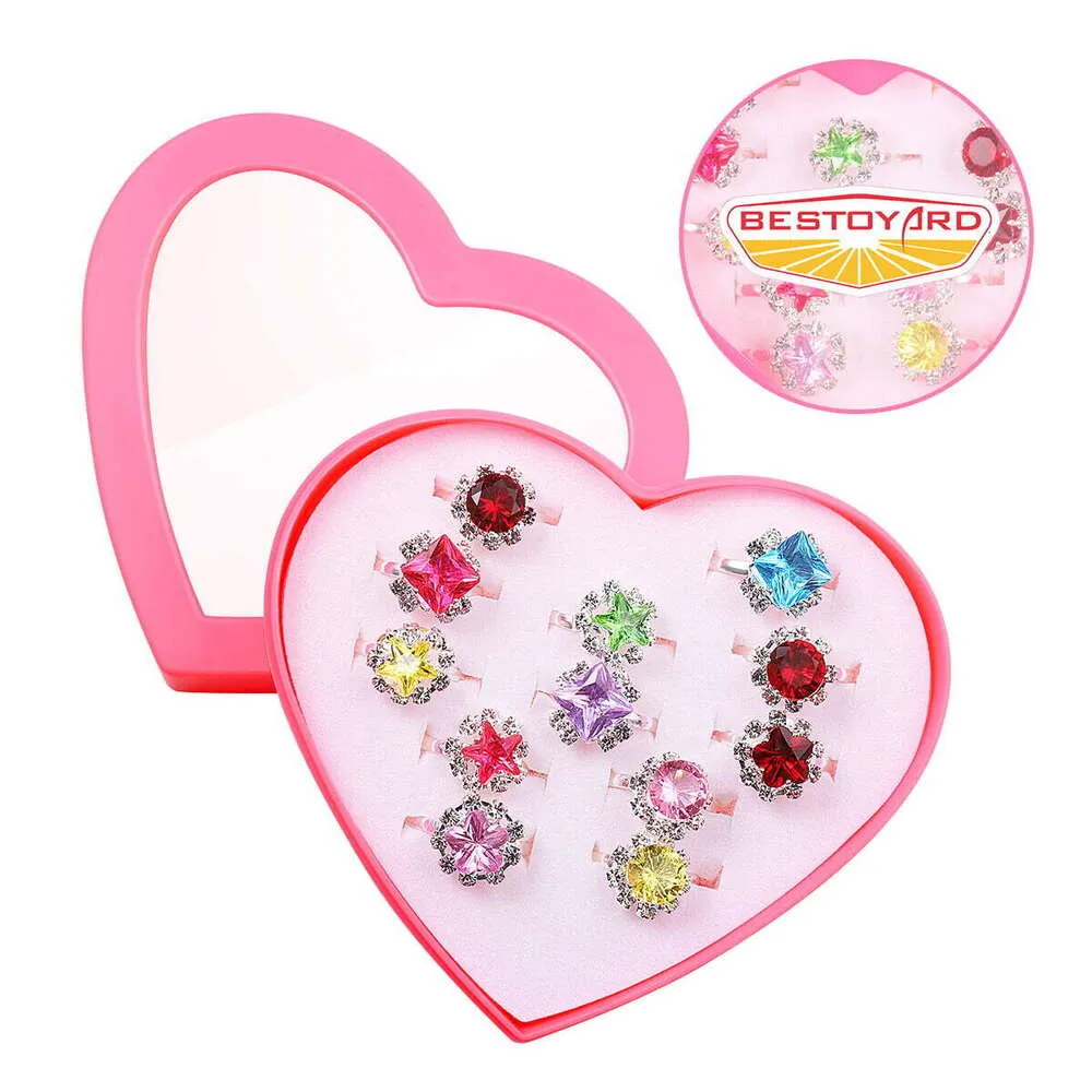 Kinderringen stuks BESTOYARD Mooie kleurrijke diamantringset Cadeau met hartvormige doos voor meisjes Kinderen Kinderen ren