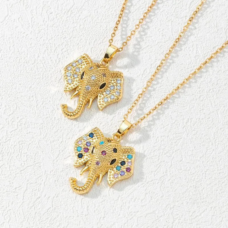 Pendant Necklaces Women's Necklace Animal Elephant Colorful Crystal Zircon Plated 18k Gold Lock Bone Chain Original Fashion Jewelry