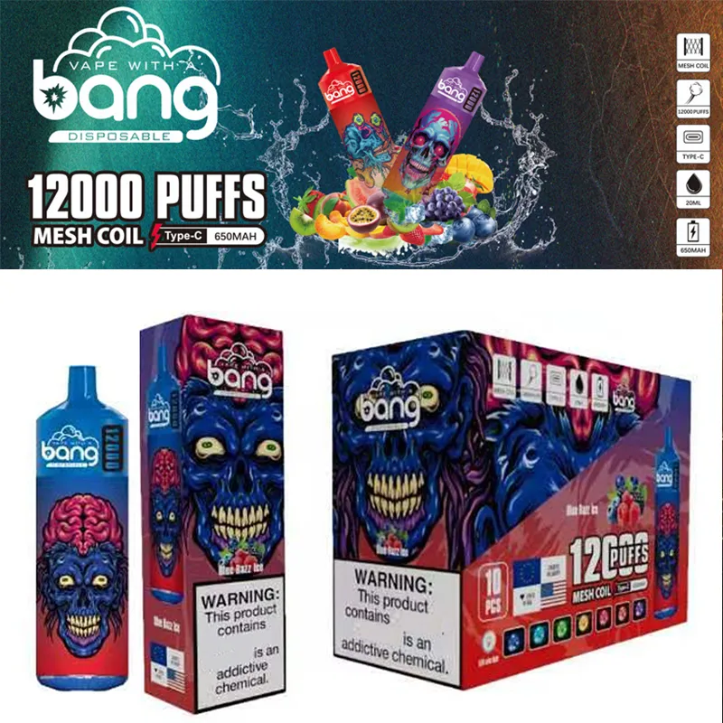 Original engångs cigarett puff12000 bang fluumbox bangbox 0% 2% 3% 5% Botten med LED-färgbelysning typ-c laddning av vape penna välj smaker