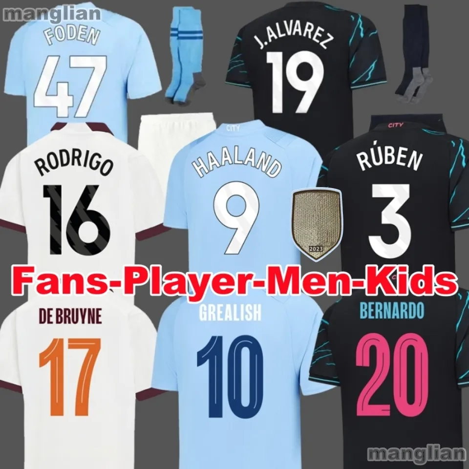 23 24 HAALAND soccer jersey DE BRUYNE GREALISH MANS CITIES STERLING MAHREZ FODEN fans player version 2023 2024 football tops shirt kids kit sets Equipment