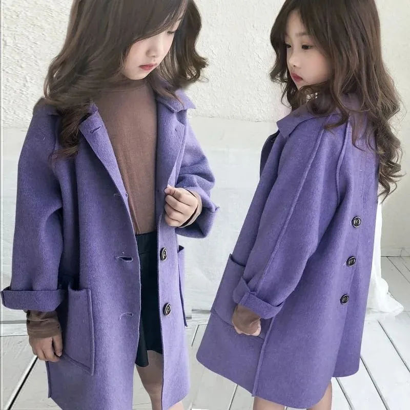 Automne filles laine manteaux d'hiver mélanges veste double face synthèse manteau mi-longueur décontracté vêtements pour enfants vêtements pour enfants 240108