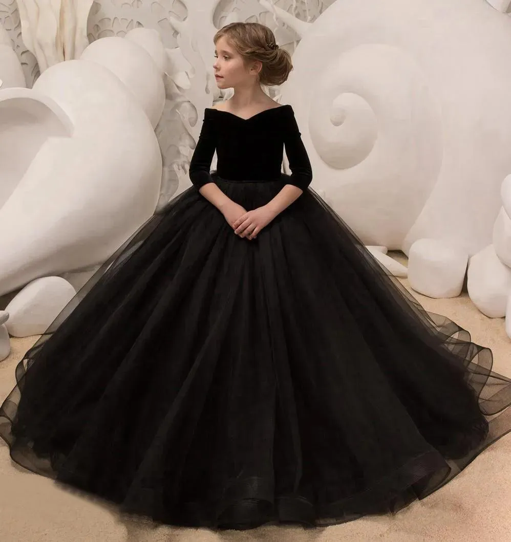 Klänningar svart prinsessa bollklänning barn tävlingsklänning med eleganta halvärmar för flickor i åldern 5 14 år tjejklänningar