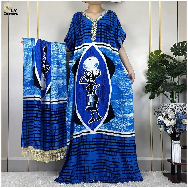 Vêtements ethniques 2024 Printemps Robe à manches courtes avec grande écharpe Africaine Dashiki Motif Impression Lâche Boubou Maxi Islam Femmes Abaya Vêtements