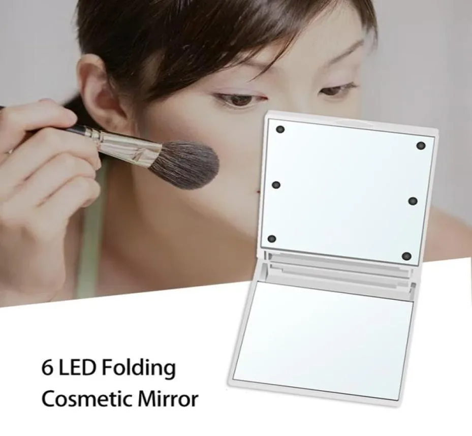 Складные компактные зеркала 6 светодиодных фонарей Зеркало для макияжа Портативное компактное мини-квадратное косметическое светодиодное зеркало J10381416246
