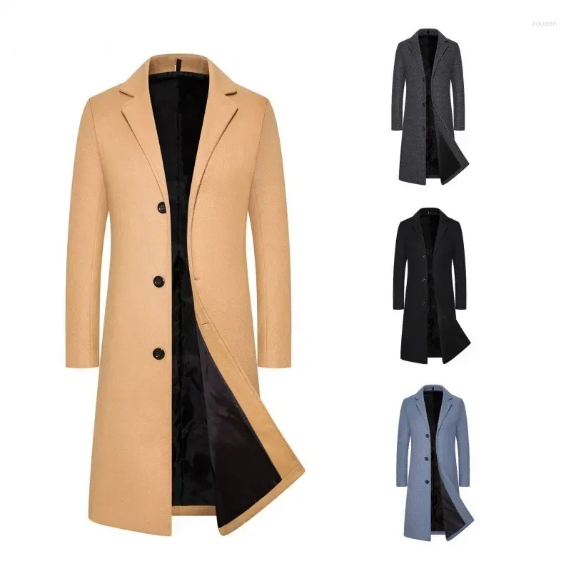 Men's Trench Coats 2024 Autumn/Winter Woolen Coat Medium Long Solid Thick Windbreaker