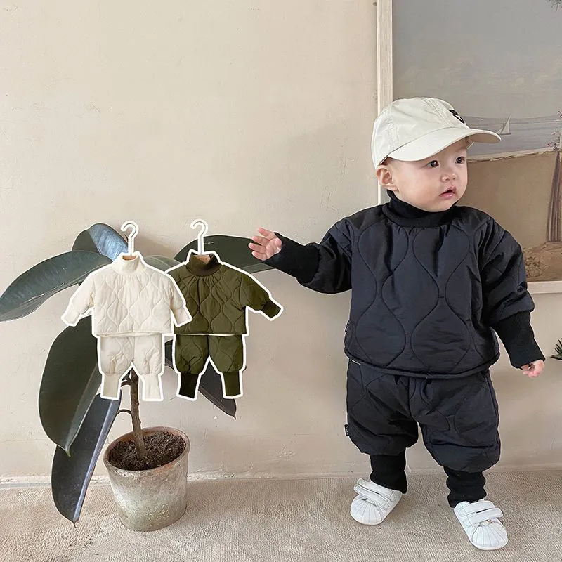 Veste d'hiver classique minimaliste en coton pour enfants, ensemble deux pièces pour garçons et filles, ensemble en peluche, vêtements d'extérieur pour bébés