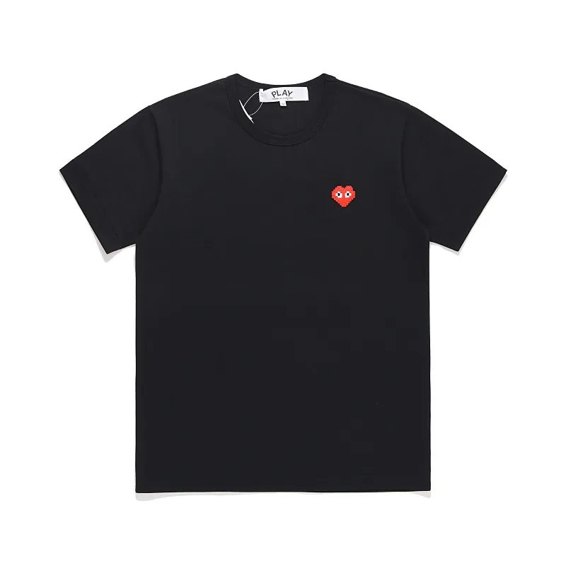 Designer tee com des Garcons Spela logotyp dubbel svart hjärta grå bomull tee t-shirt japan bästa kvalitet euro storlek