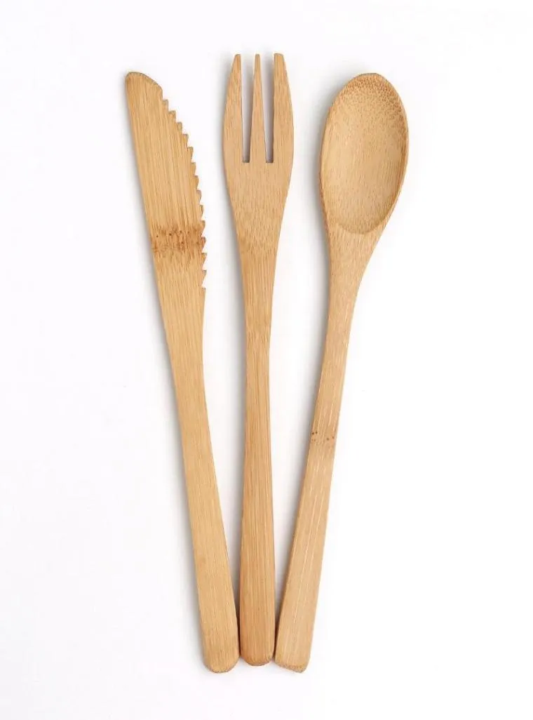 3PCSSET Bamboo Zestaw stolika 16 cm Naturalne bambusowe wyścigowe wydzielacze nóż łyżka na zewnątrz kemping