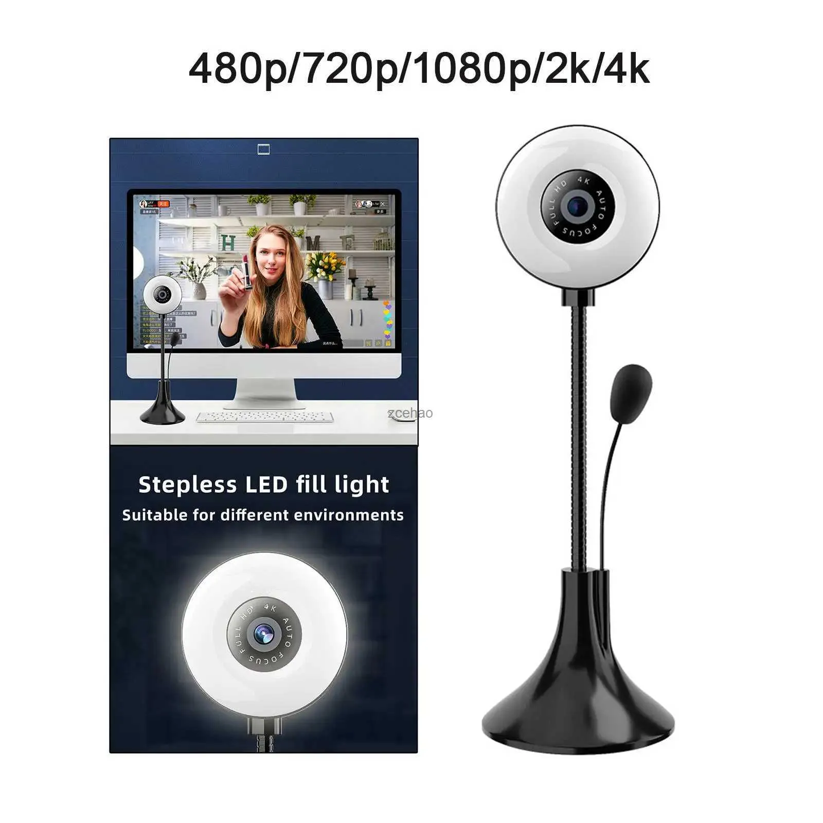 Webbkameror WebCam 4K Full HD USB-justering Multidirektionell webbkam för Webcast Skype Streaming Livel240105