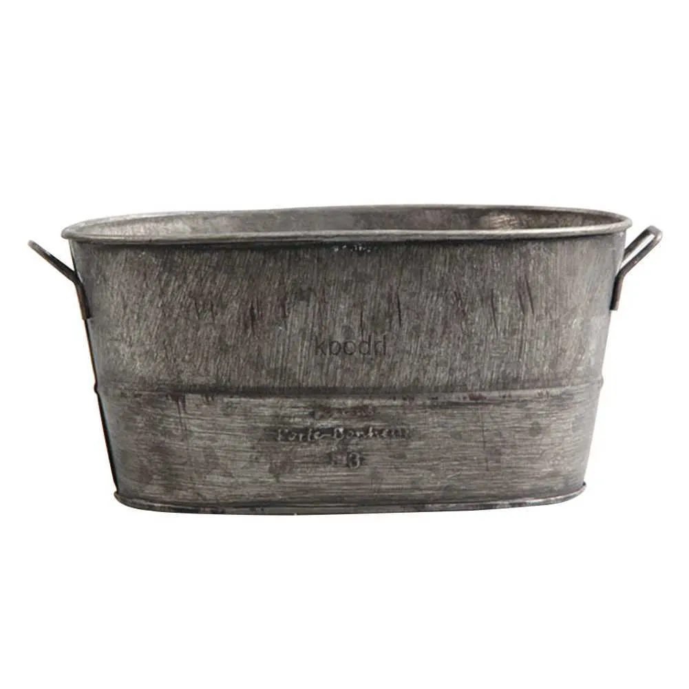 Ekiciler Potlar Avrupa tarzı konteyner ev gri vintage galvanizli demir tutucu depolama sulu meyveleri flowerpot dekorasyon ekici süsleme yq240109