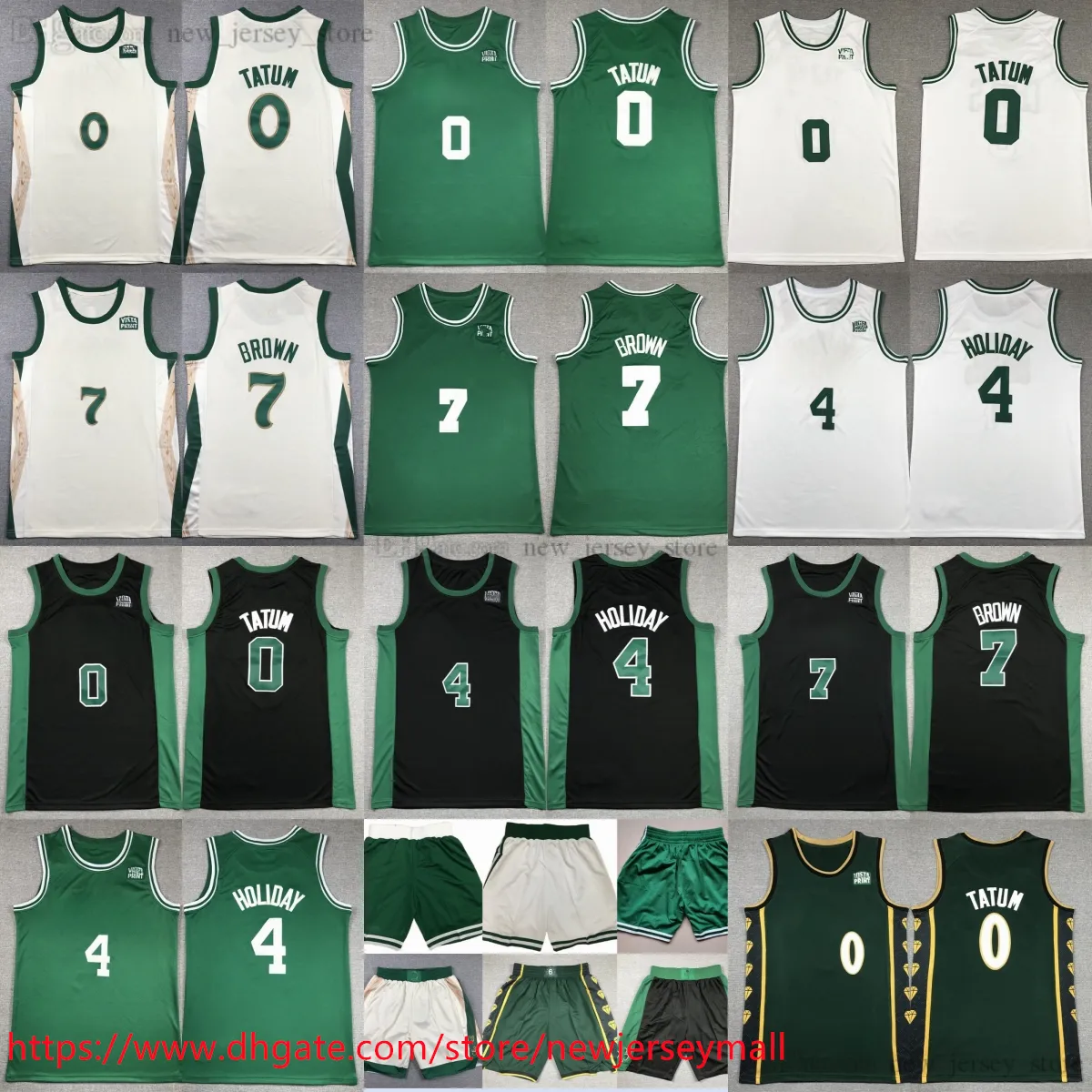 Jayson Tatum Jersey 2024 New City Basketball 7 Jaylen Brown 4 Jrue Holiday Jerseys Gestikt Zwart Wit Groen Shorts Ademende sportshirts