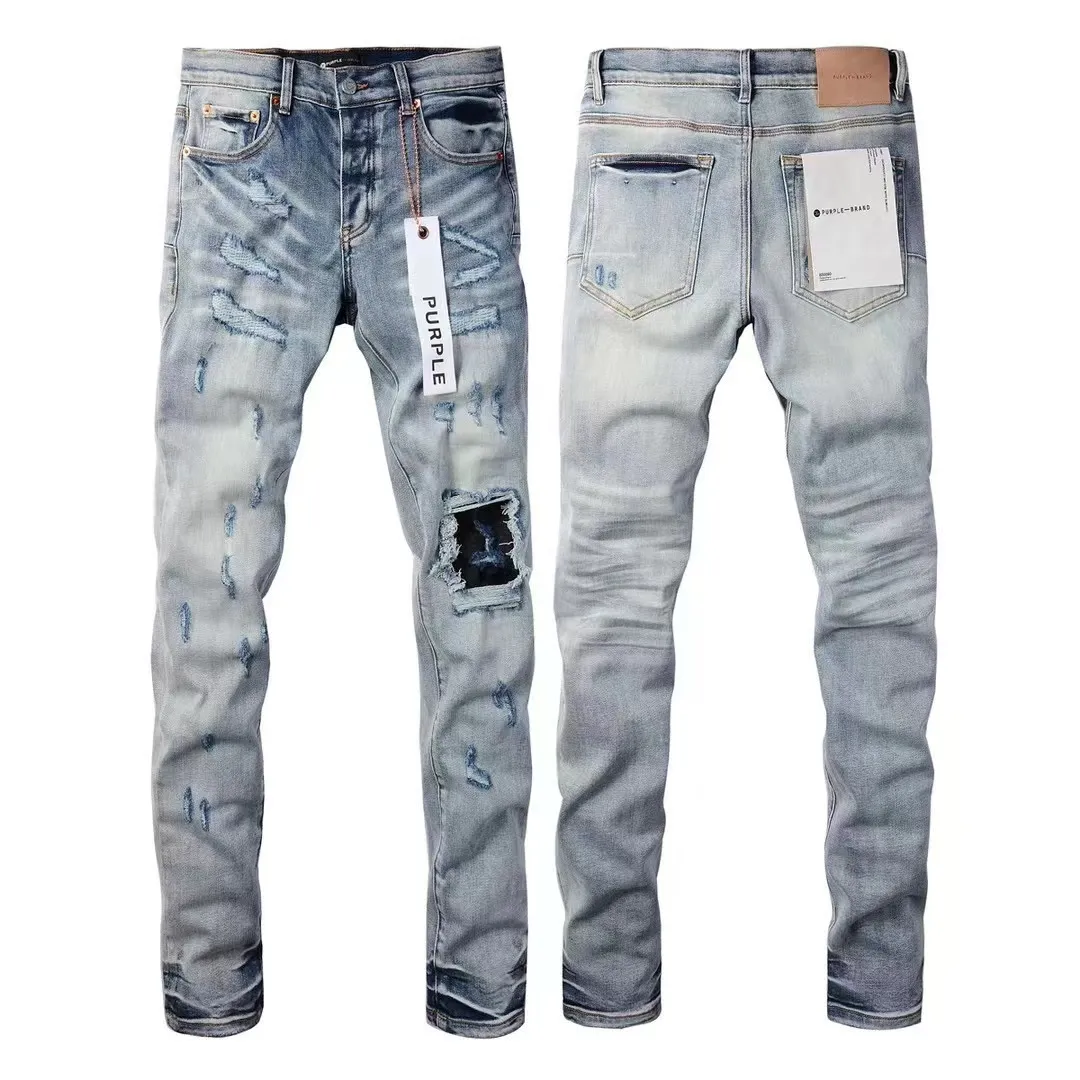 Designer jeans för herrbyxor lila jeans lila jeans Anpassa trender nödställda svart rippade cyklister smala fit mans staplade jeans män baggy jeans holezql2