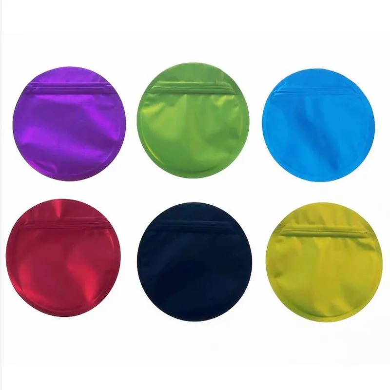 Pacchetto con cerniera sacchetto di plastica imballaggio vuoto Borse in Mylar foglio di alluminio cerchio acido sei colori all'ingrosso Ggddr