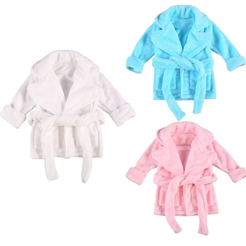 Citgeett 1-6Y Autumn Winter Kids Girls Bathrobe Sleepwear Solid Fur Long Sleeve Turn Down Collar Pocket Robes 3 Colors 240108