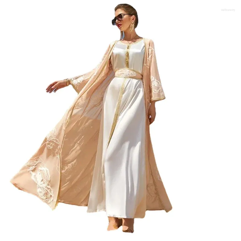 Vêtements ethniques Robe de fête du Maroc pour femmes musulmanes en deux pièces costume intérieur Abaya Fleurs Ramadan Caftan Kaftan Vestidos Eid