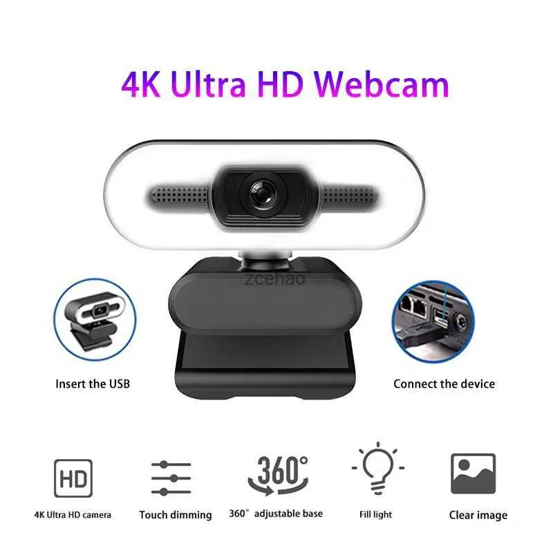 Webcam Nuova webcam USB 4K ultra-trasparente con microfono per fotocamera PC desktop Trasmissione videochiamate Conferenza Lavoro Fill Light Web CamL240105