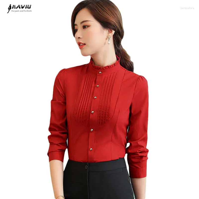 Women's Blouses NAVIU Professional White Shirt For Women Long Sleeve Spring Fashion Temperament Stand Collar Formal Office Lady Work Top