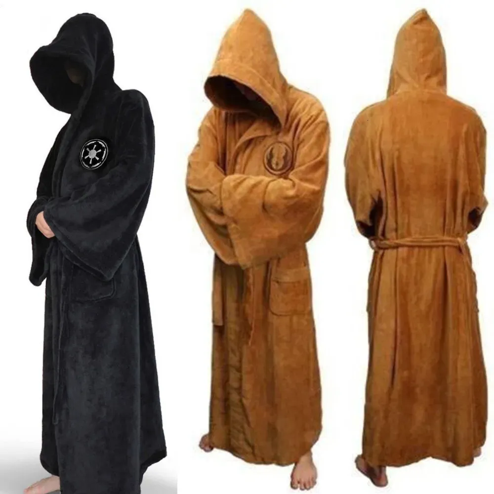 Male Flannel Robe Male With Hooded Thick Star Dressing Gown Jedi Empire Men's Bathrobe Winter Long Robe Mens Bath Robes Homewear 240109
