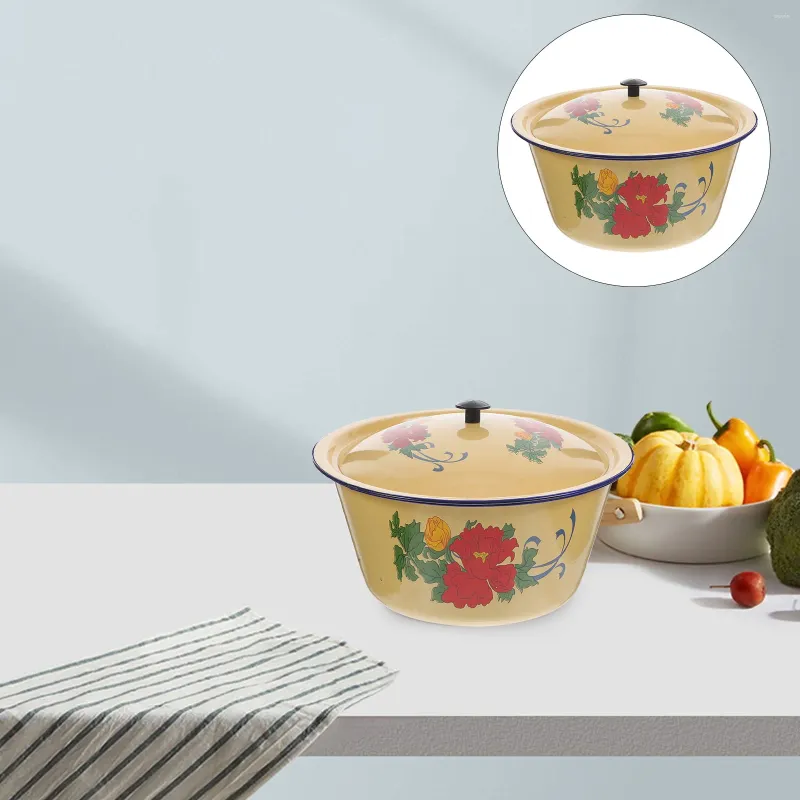 Skålar emaljware serverande skål soppa potten ramen lock 26 cm vintage emalj blandning sallad pasta tvättbassäng