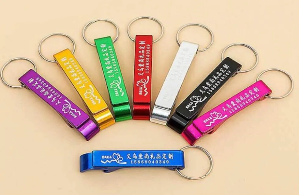 200pcslot Wedding Party Promotion Customed printed logo gift Aluminum alloy bottle opener metal keychain laser LOGO5332103