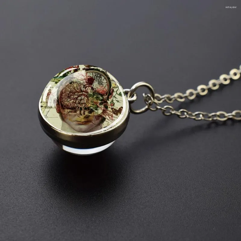 Pendentif Colliers Cerveau Shell Punk Collier Sphérique Double Face Verre Suspendu Cou Style Mode Street Ami Cadeau