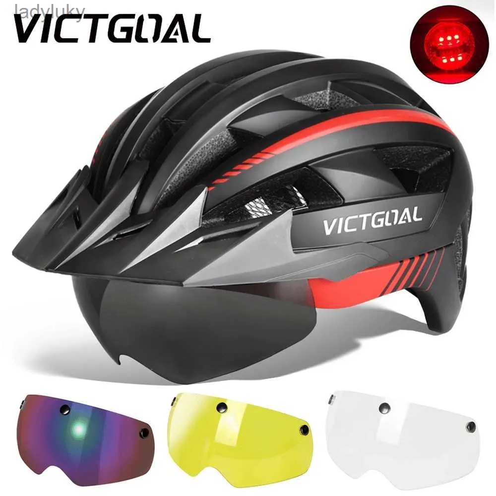 Radsporthelme Vicgoal MTB Rad Helm Sonnenvisor Schutzherren Frauen Fahrrad Helm Rücklichtmagnetgläser elektrischer Roller -Radsporthelme Helme 240109