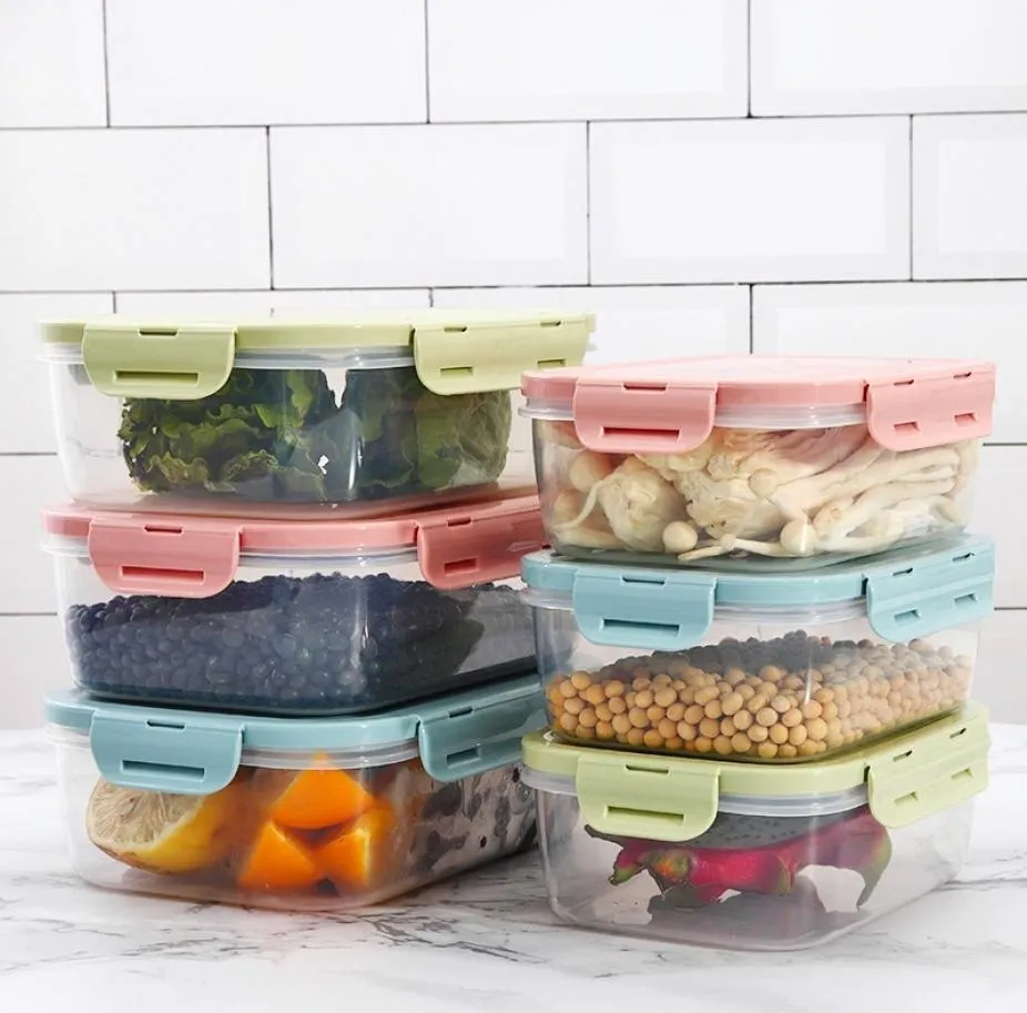 Förvaringsbehållare med lock plastmat containrar lunchlåda kylskåp lufttätt läcka bevis enkelt snäpplås pp h2005 y2004294759668