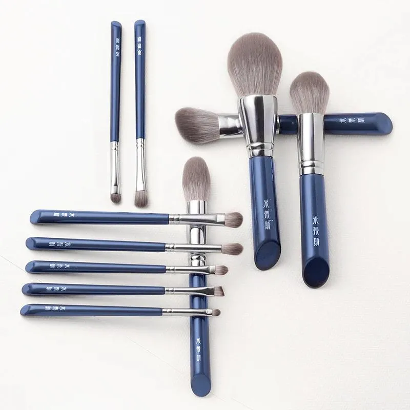 MyDestiny Azure Blue 11pcs Kit de pinceaux de maquillage en fibre super douce, pinceau en poudre de fard à paupières pour fond de teint FaceEye de haute qualité