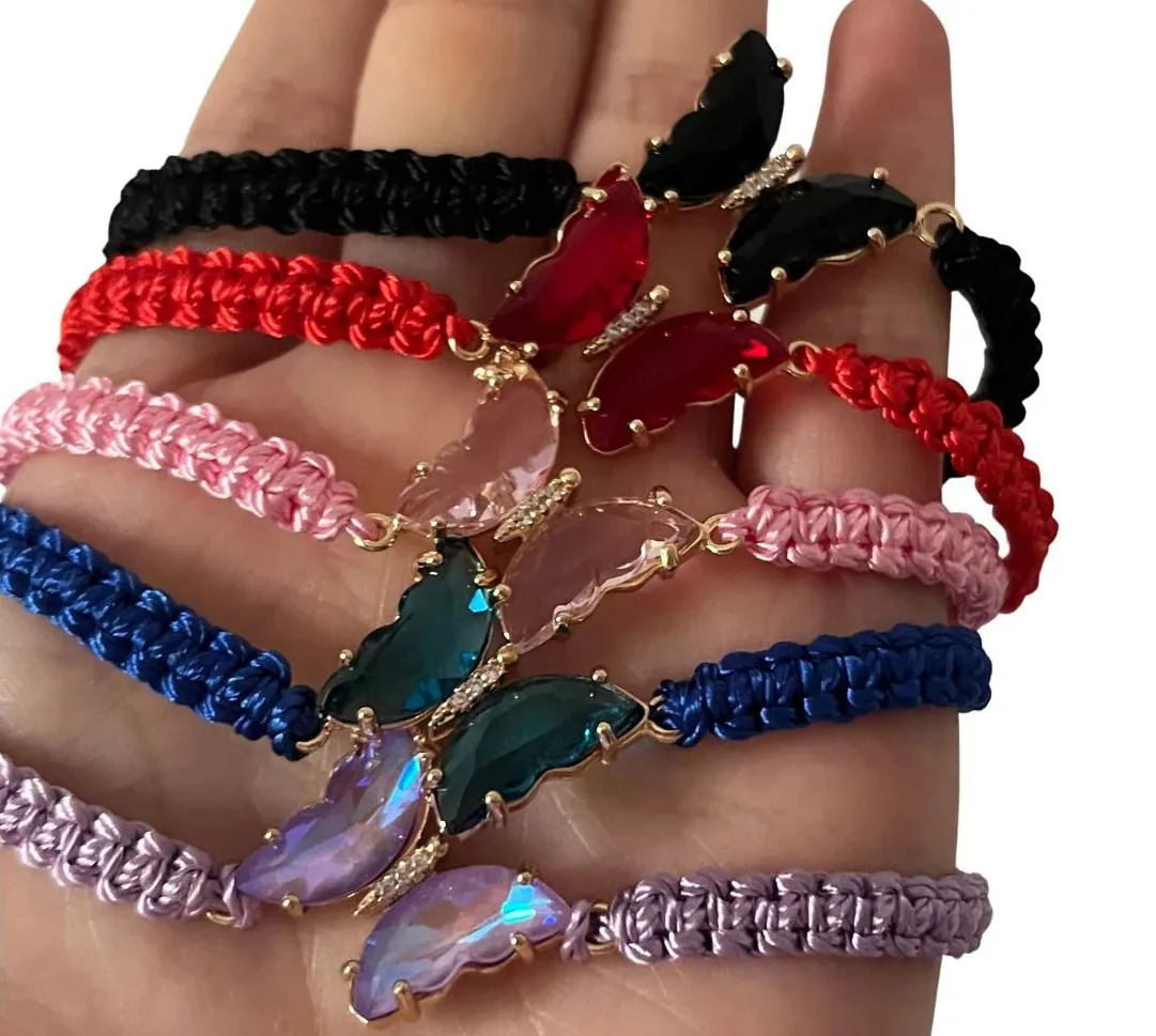 12 Pcs Six Couleur Papillon Charme Bracelet À La Main Tressé Corde Fil Bracelets Réglables Bracelets Chanceux Bijoux Amis Cadeau 240109