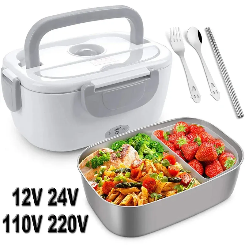 Roestvrijstalen elektrische lunchbox 220V 110V 24V 12V Draagbare picknick Kantoor Thuis Auto Verwarming Voedsel Verwarmde warmer Containerset 240109