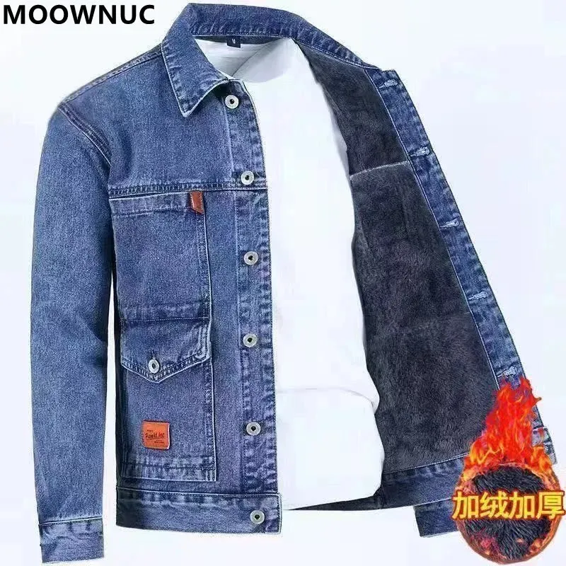 Outono e inverno masculino clássico moda allmatch denim jaqueta velo espessamento quente alta qualidade s5xl 240108