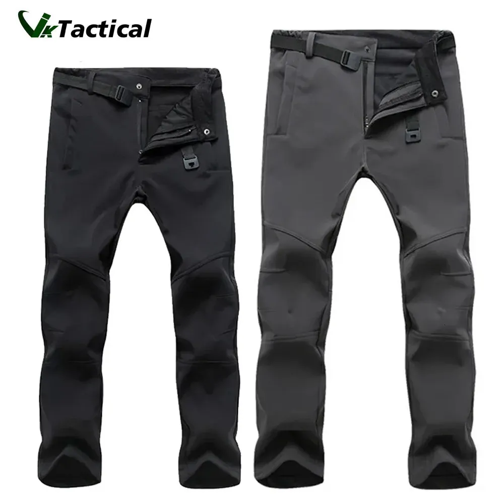 Winter Softshell Thermal Hiking Pants Tactical Mens Fleece Cargo Waterproof Warm Work Trousers 240108