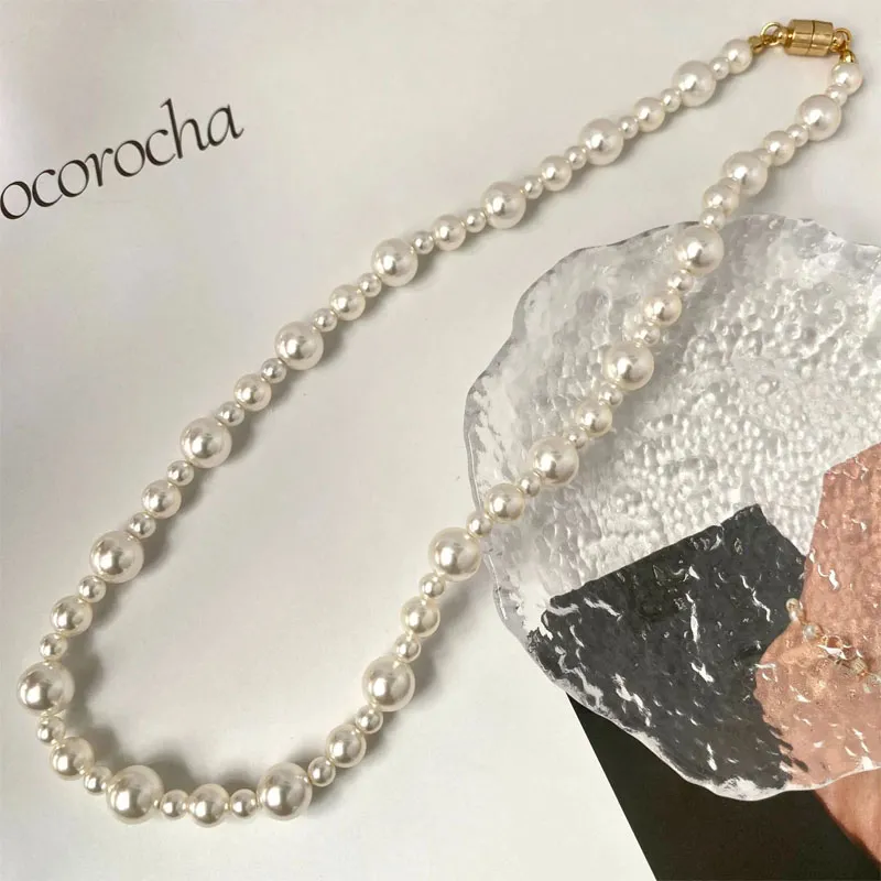 T GG Дизайнерское ожерелье с магнитной пряжкой, размер жемчужного ожерелья из бисера, женское нишевое дизайн, цепочка на ключицу, легкая роскошная цепочка на шею, женские украшения