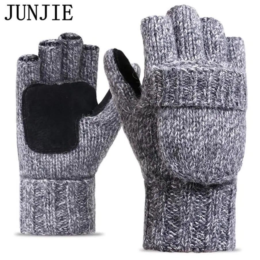 2017 Thick Male Fingerless Gloves Men Wool Winter Warm Exposed Finger Mittens Knitted Warm Flip Half Finger Gloves High Quality245N