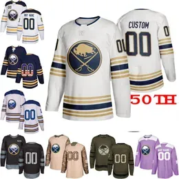 Custom  Sabres 50TH Golded men women youth Rasmus Dahlin Jack Eichel Customized Royal Blue navy White green purple Hockey Jersey