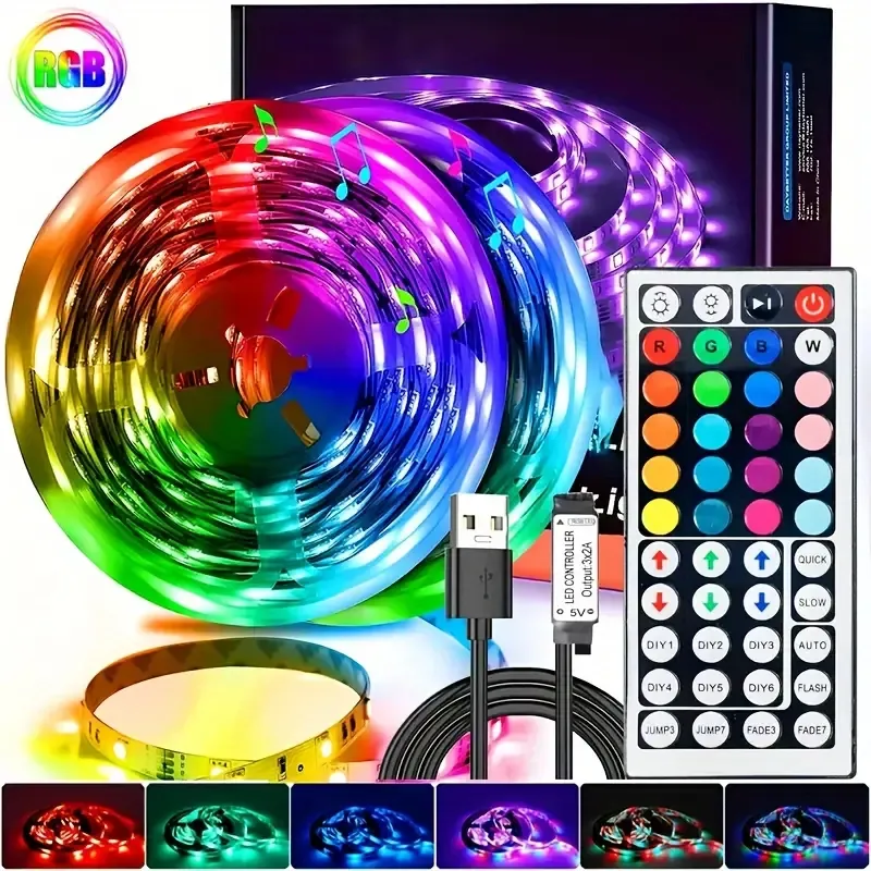 LED-stripverlichting, RGB-muzieksynchronisatie kleurverandering, 44-toets IR-afstandsbediening, LED-slaapkamerverlichting Lamp flexibel huis woonkamer decor