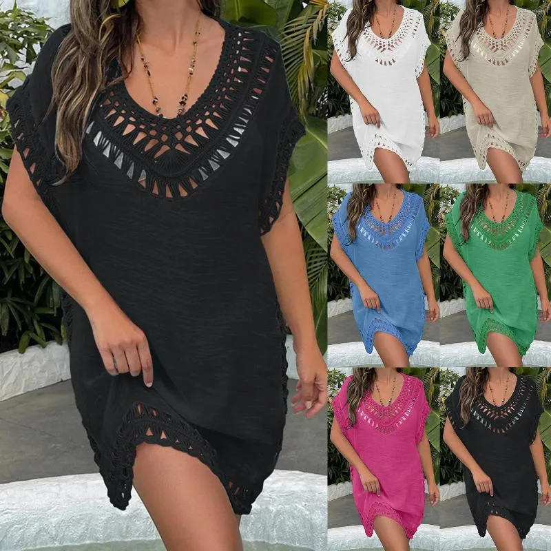 Costumi da bagno da donna Camicetta da donna Colletto Scava fuori Tinta unita Sexy Casual Corto Costume da bagno da spiaggia Cover Up 2024 Costume da bagno estivo Abbigliamento da spiaggia