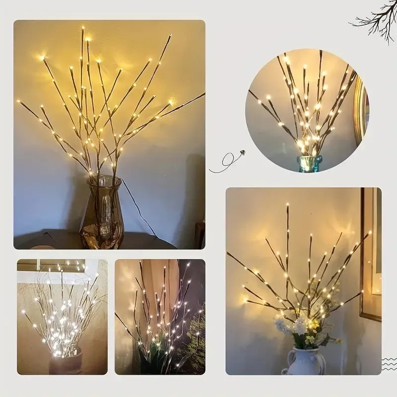 1pc 20LED branches lumineuses, veilleuse LED à piles, lampe d'arbre de fée bricolage pour Vases, chambre à coucher, Halloween, noël, fête, mariage intérieur et extérieur Dacor