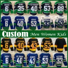 Vancouver``Canucks``Elias Pettersson Quinn Hughes Hockey Jersey Custom Men Women Kid Brock Boeser Thatcher Demko Tanner Pearson JT Miller Tyler Myers