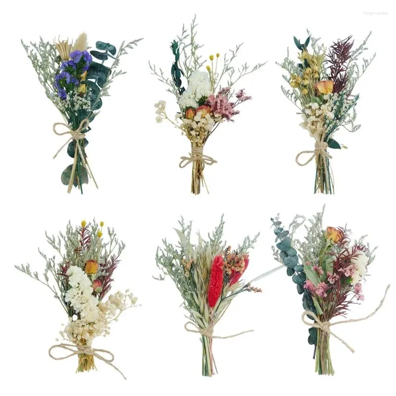 Decorative Flowers 6Pcs Mini Flower Natural Dried Bouquets Material Plant Stems Babysbreath Colorful Po Props Home Decoration