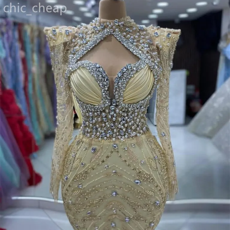 Mermaid Prom Dress Aso Ebi Cream Sequined Evening Gown with Crystals Beaded  Pearls and Sweep Train Zipper Back from Dhgate Prom Dresses