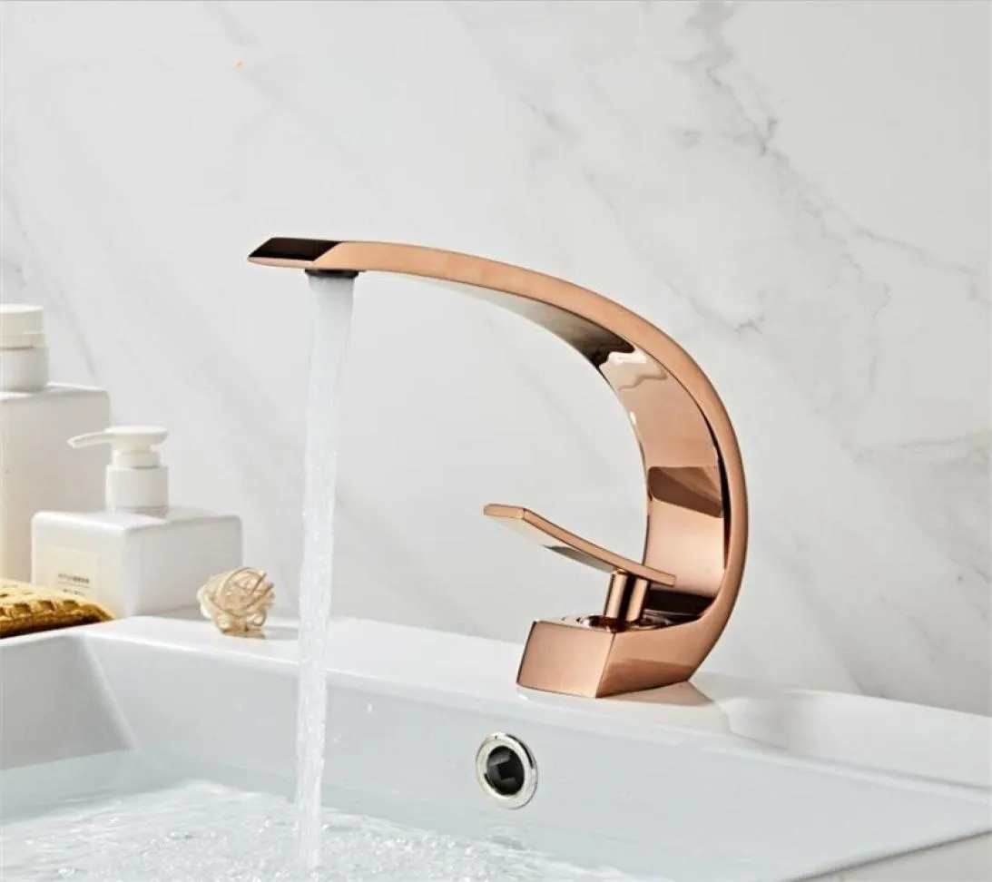 Basin Faucets Modern Bathroom Mixer Tap Rose Gold Washbasin Faucet Single Handle Single Hole and Cold Waterfall Faucet3771886