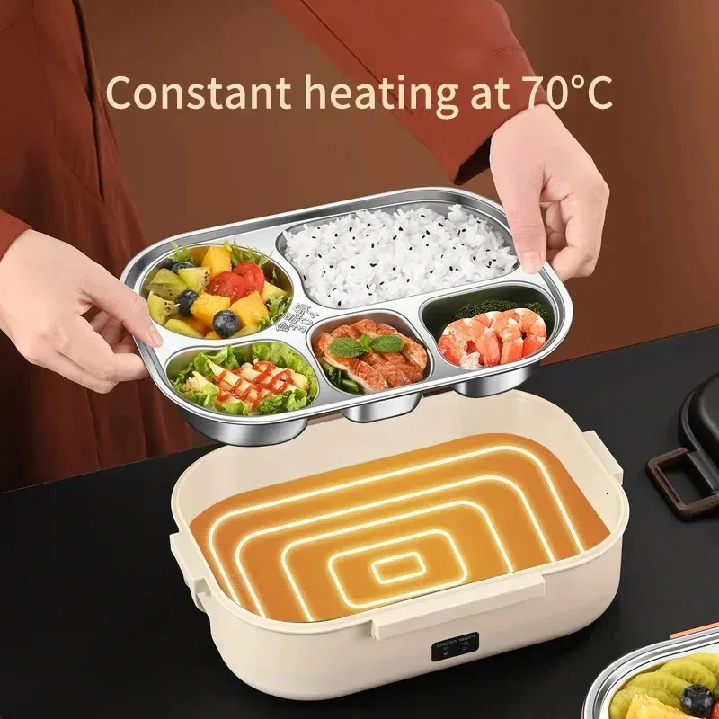 3 em 1 aço inoxidável isolamento de alimentos bento lancheira elétrica 12l 12v220v aquecida casa carro portátil traje manter quente 240109