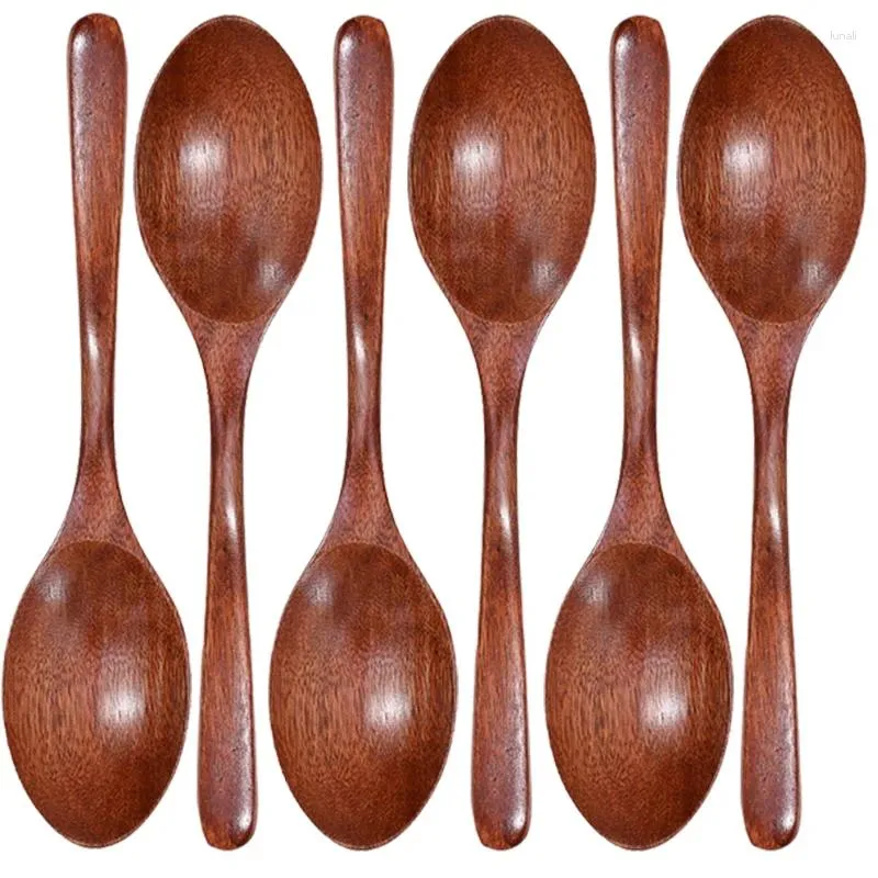 Coffee Scoops 1/6PCS Wooden Long Handle Spoon Wood Soup Spoons Honey Dessert Household Multipurpose Tableware Kitchen Utensil