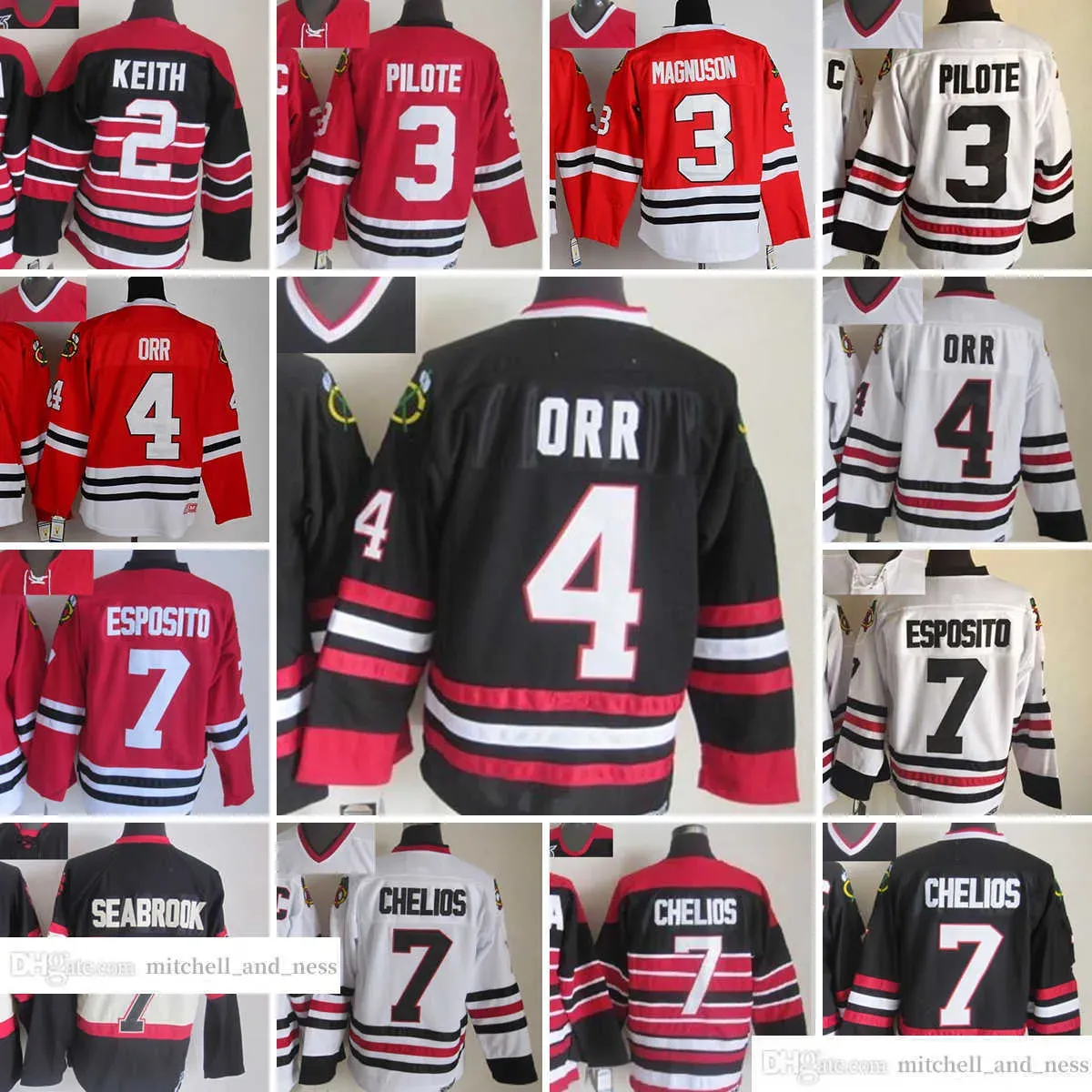 1926-1999 Film Rétro CCM Hockey Jersey Broderie 7 Brentseabrook 3 Pierre Pilote 4 Bobby Orr 2 Duncan Keith 7 Chrischelios 24 Martin Havla 90