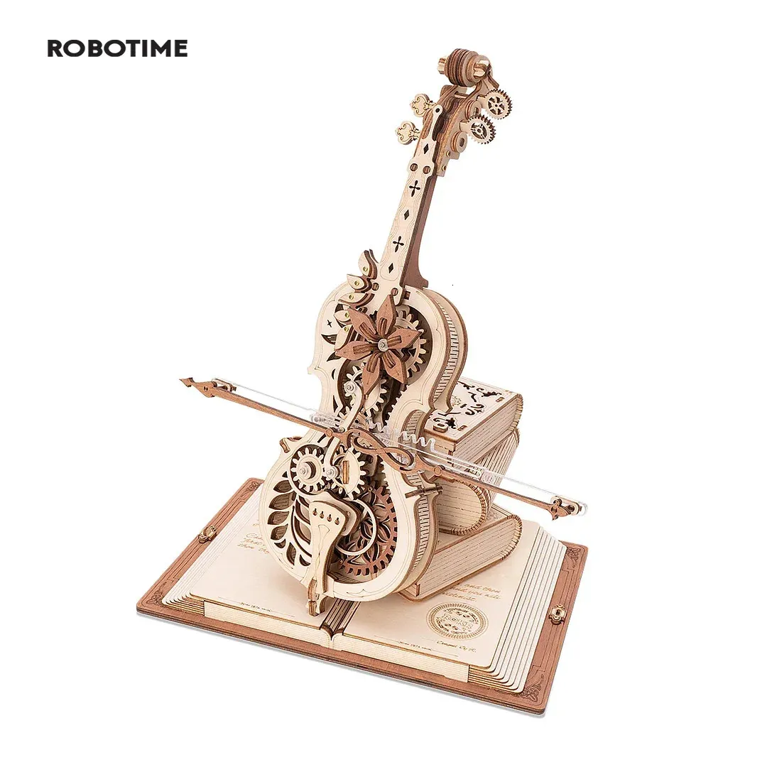 Robotime 3D Rompecabezas de madera ROKR Divertido violonchelo mágico Instrumento de música mecánico Juguetes creativos para niños AMK63 240108